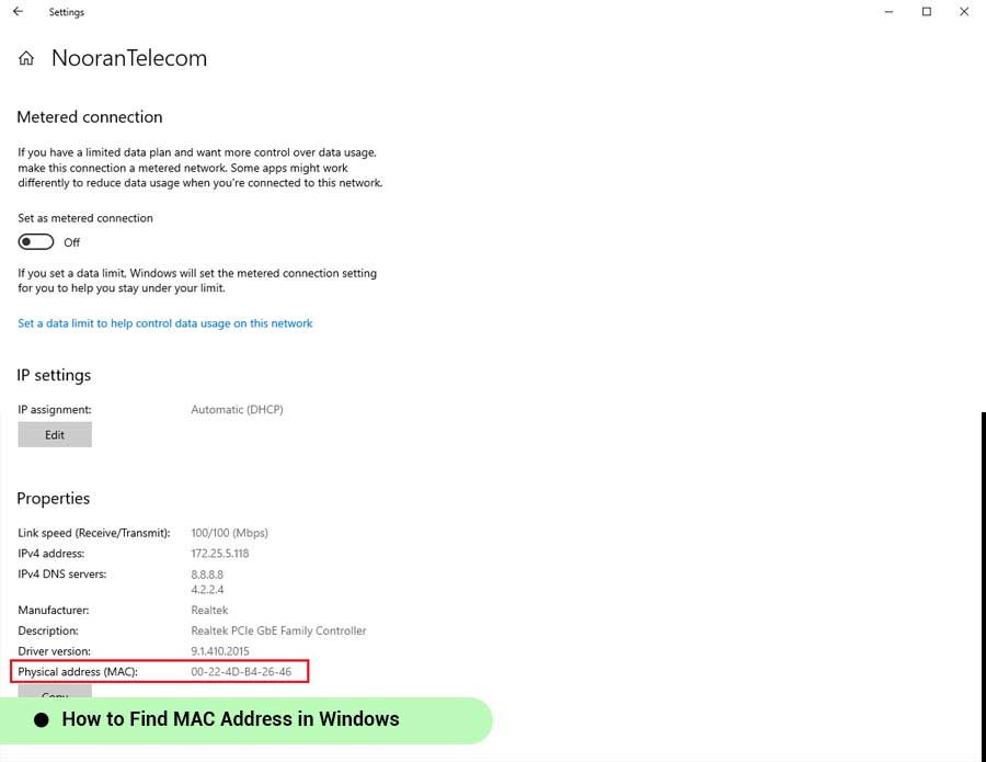 مک آدرس ویندوز
